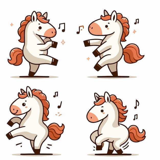 Vector illustration of a set of dancing horses in a cartoon vector style