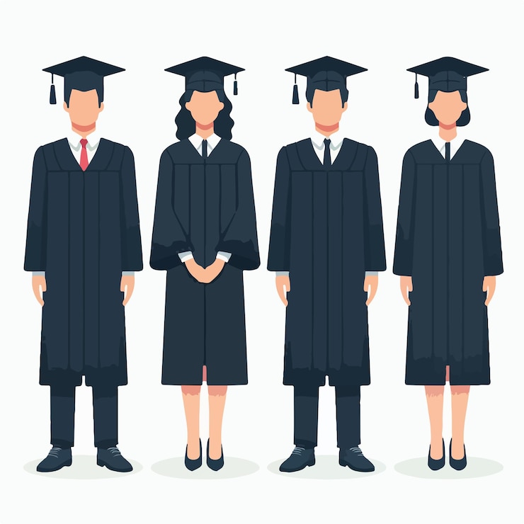 Vector illustration of a set of full body graduates with a simple and minimalist flat design style