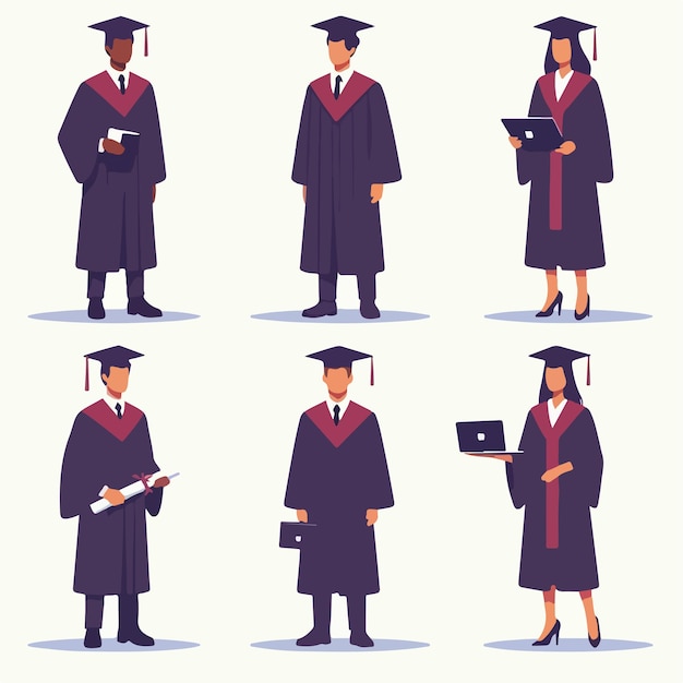 Vector illustration of a set of full body graduates with a simple and minimalist flat design style