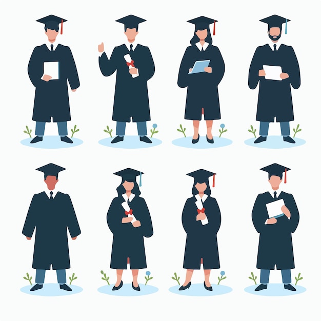 Vector illustration of a set of full body graduates with a simple and minimalist flat design style