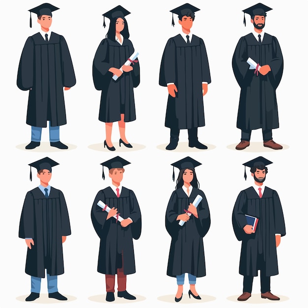 Vector illustration of a set of full body graduates with a simple and minimalist flat design style