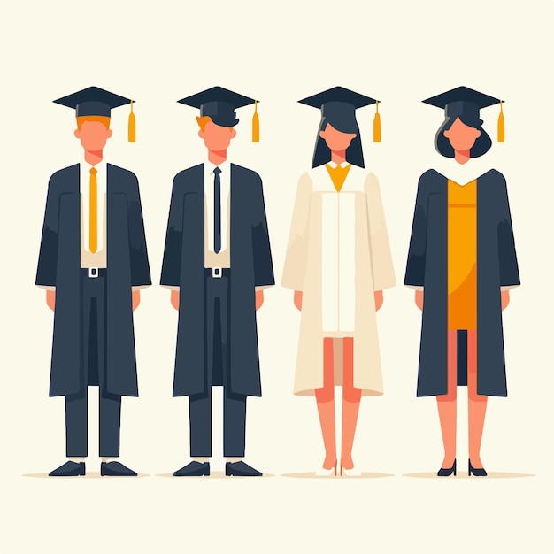 Illustration of a set of full body graduates with a simple and minimalist flat design style