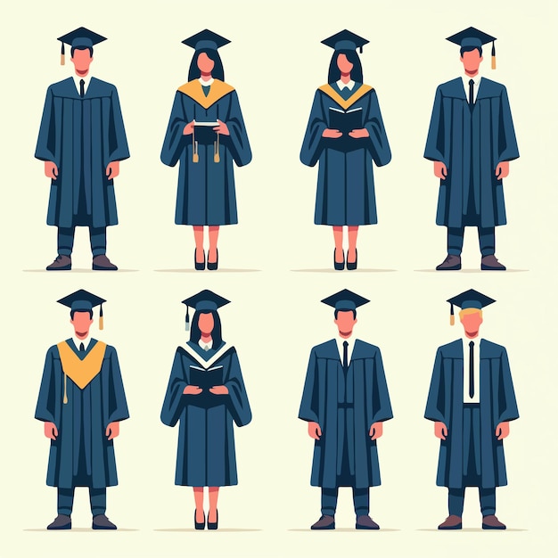 Vector illustration of a set of full body graduates with a simple and minimalist flat design style