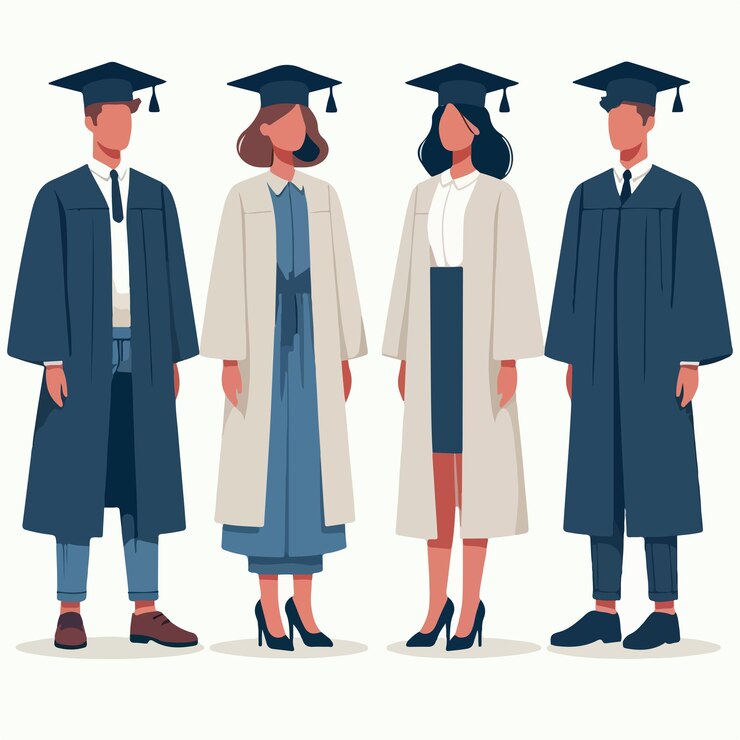 Vector illustration of a set of full body graduates with a simple and minimalist flat design style