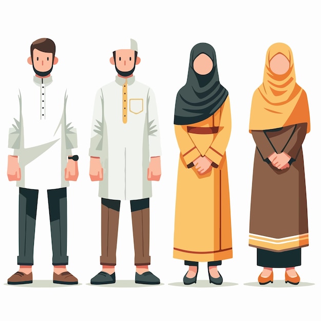 Illustration of a set of full body Muslim characters with a flat design style