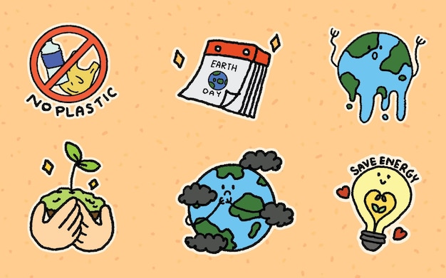 Vector illustration of a set of global warming cute doodle bundle of stickers