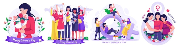 イラスト, セット, の, 国際女性の日, 概念