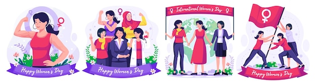 イラスト, セット, の, 国際女性の日, 概念