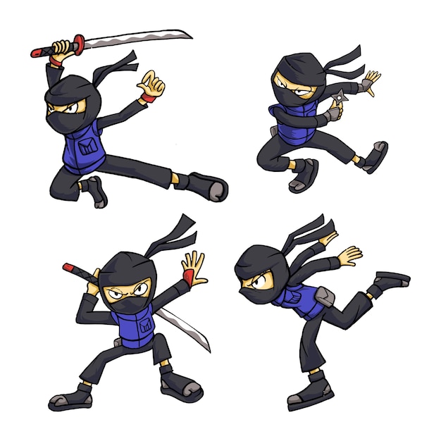 Vector illustration set of ninja pose