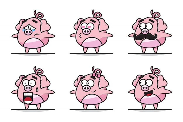 Иллюстрация набор символов очаровательны baby свинья с различным выражением ..