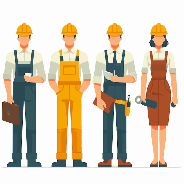 Вектор Иллюстрационный набор фабричных рабочих в стиле плоского дизайна