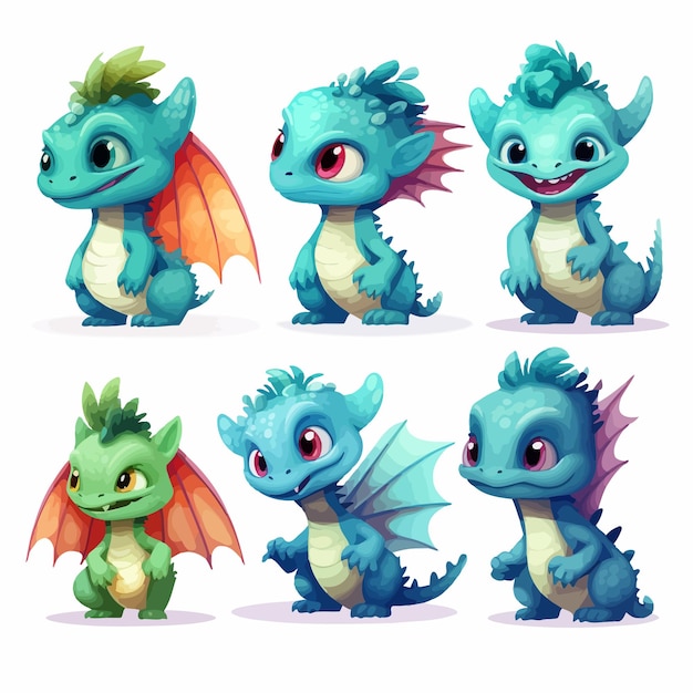 Vector illustration_set_of_small_dragon_characters