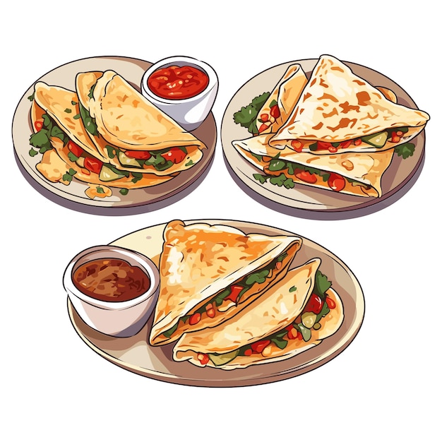 Vector illustration set of quesadillas on white background