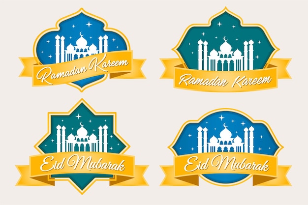 Set di illustrazioni di adesivi o etichette ramadan kareem