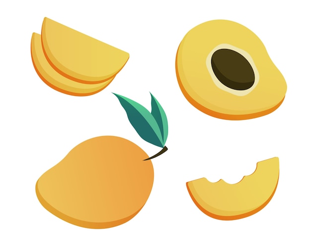 Illustration set of ripe peach fruit