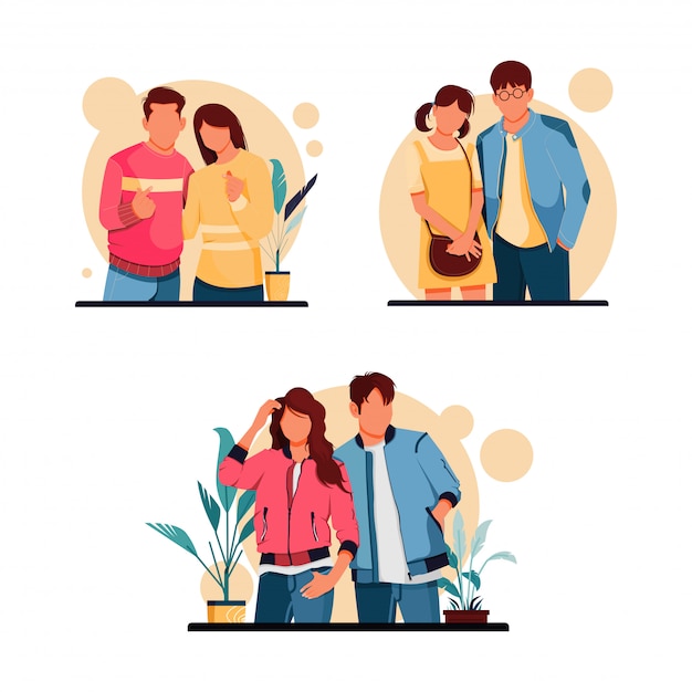 Illustration set of romantic couple characters, flat design concept