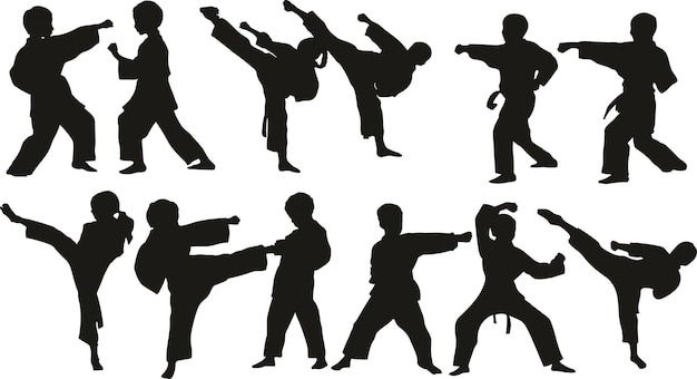 Vector illustration set of silhouette karate kids vector design