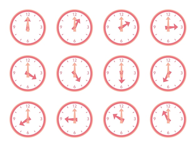 Illustration set of the simple pink clocks
