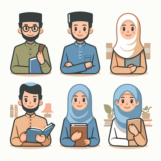 Illustration of a set of teacher characters in a flat design style