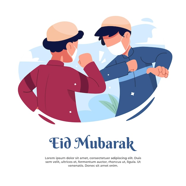 illustration of shaking hands in the middle of a pandemic during Eid