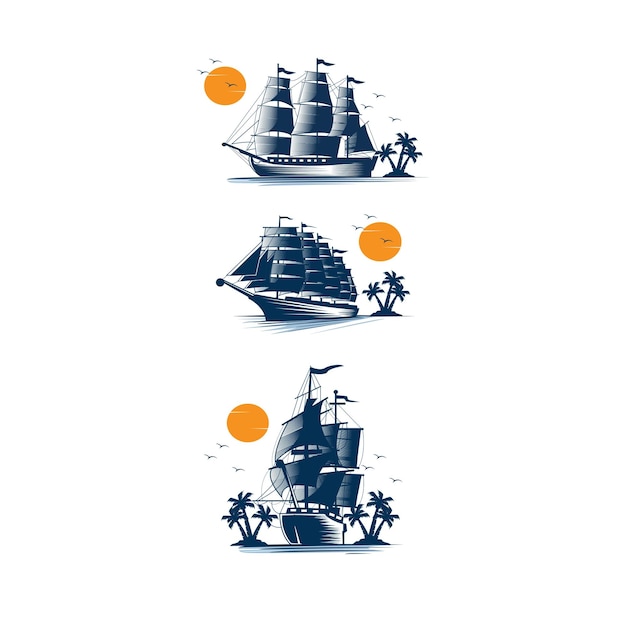 An illustration of ships and the sun