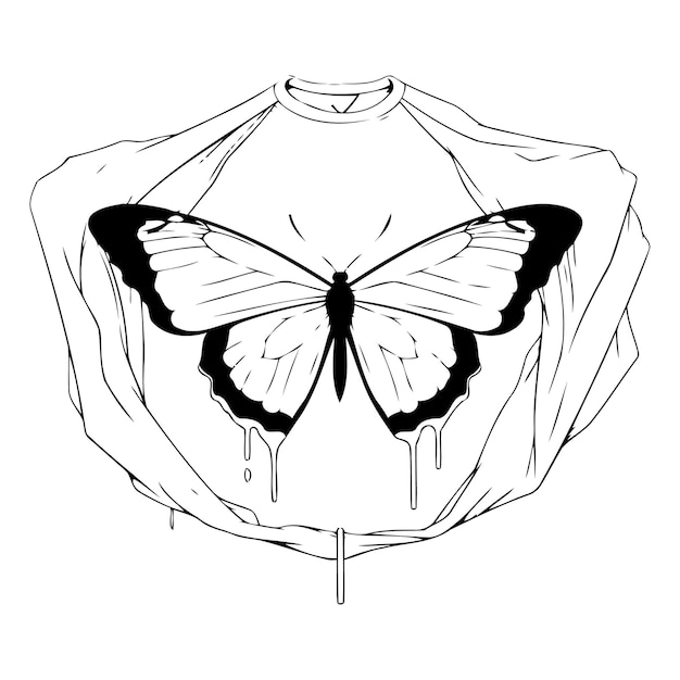 Vector illustration of a shirt with a butterfly on a white background