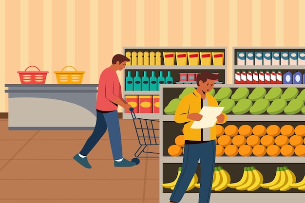 illustration of a shopping in a supermarket