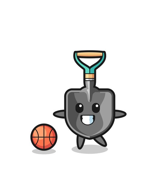 Illustration of shovel cartoon is playing basketball , cute design