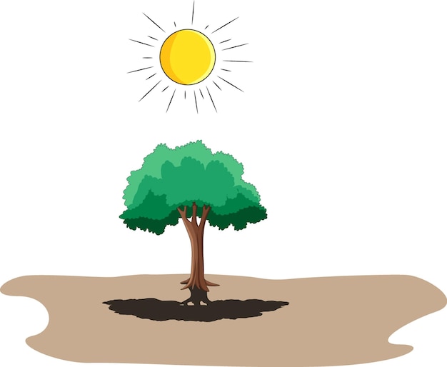 Illustration showing tree shadow and shining sun