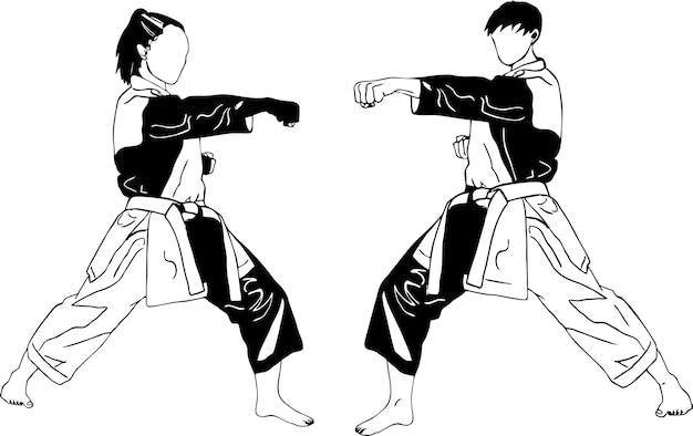 illustration silhouette of karate fighter