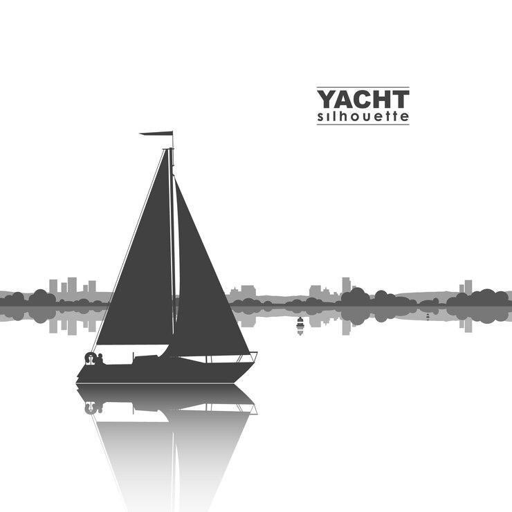 Vector  illustration: silhouette of yacht and the city on the horizon