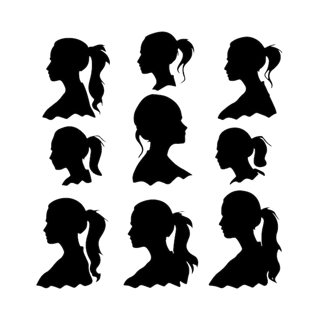 Vector illustration of a silhouettes head girls