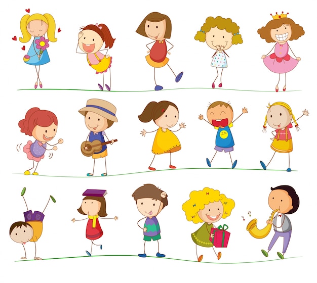 Vector illustration of simple kids playing