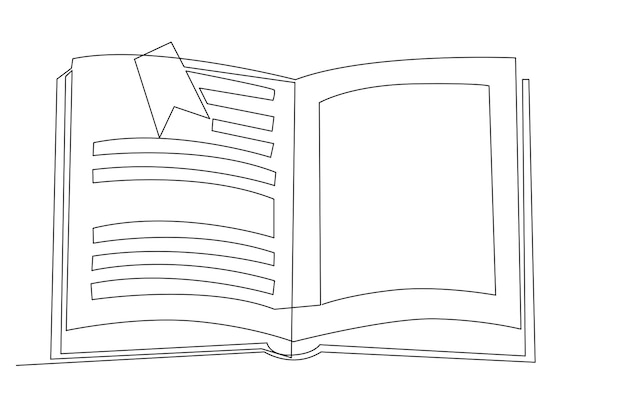 リテラシーのシンプルな線のイラスト。 1 つまたは複数の本を読み書きするための 1 行の概念。