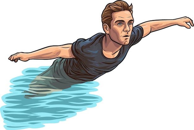 Vector illustration simplify design man swimming sticker