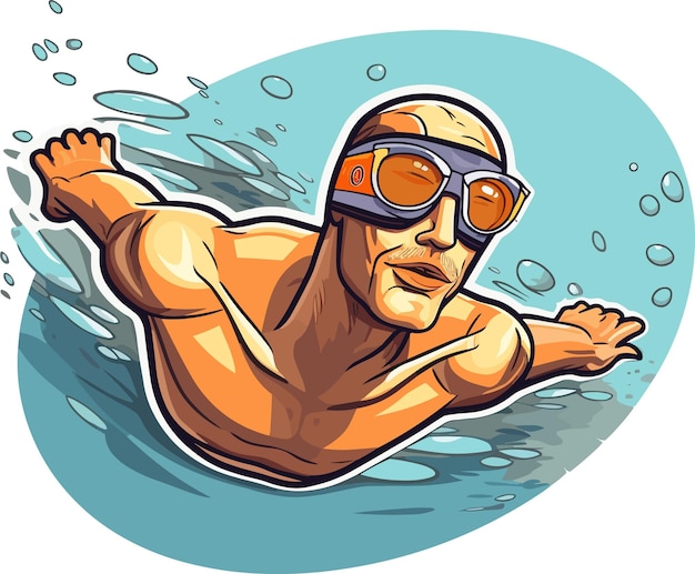 illustration simplify design man swimming sticker