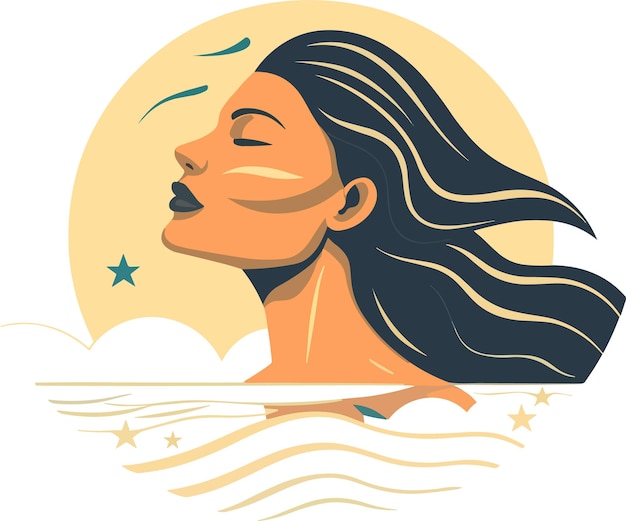 Vector illustration simplify design woman swimming sticker