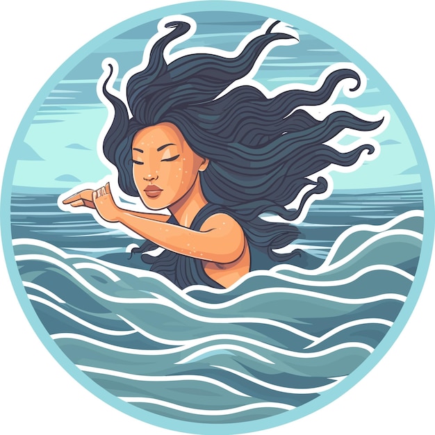 Vector illustration simplify design woman swimming sticker