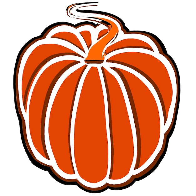 Illustration of single round whole orange pumpkin