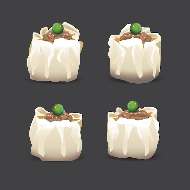 Illustrazione di siomay dimsum con aggiunta di manzo e piselli 4 diverse alternative