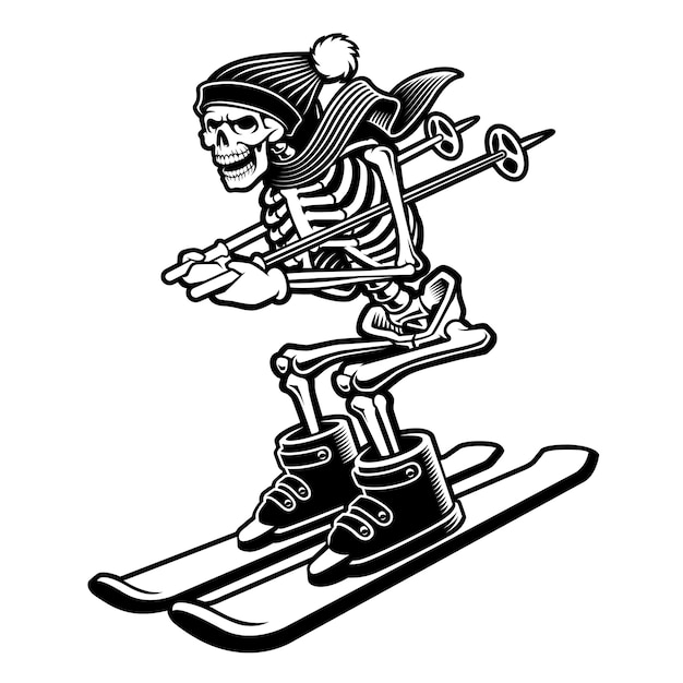  illustration of a skeleton on the skis isolated on the white background.