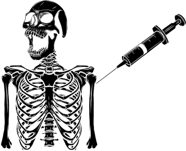 illustration of skeleton with injection vaccine
