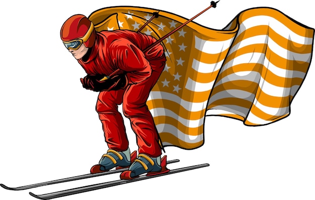 Vector illustration of skiing man colored draw