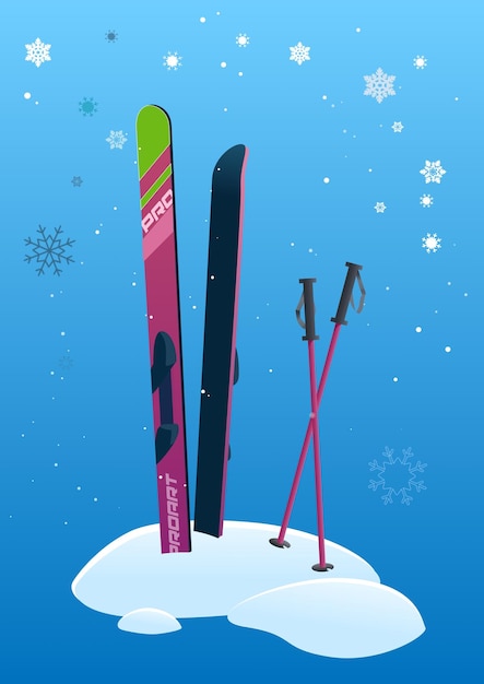 Illustration of skis stuck in snow