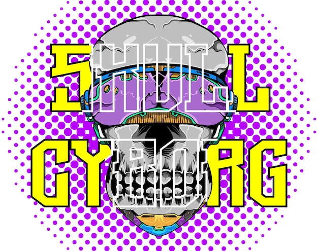 Vector illustration skull cyborg with cool background