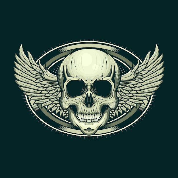 Vector illustration of skull head and wings realistic design