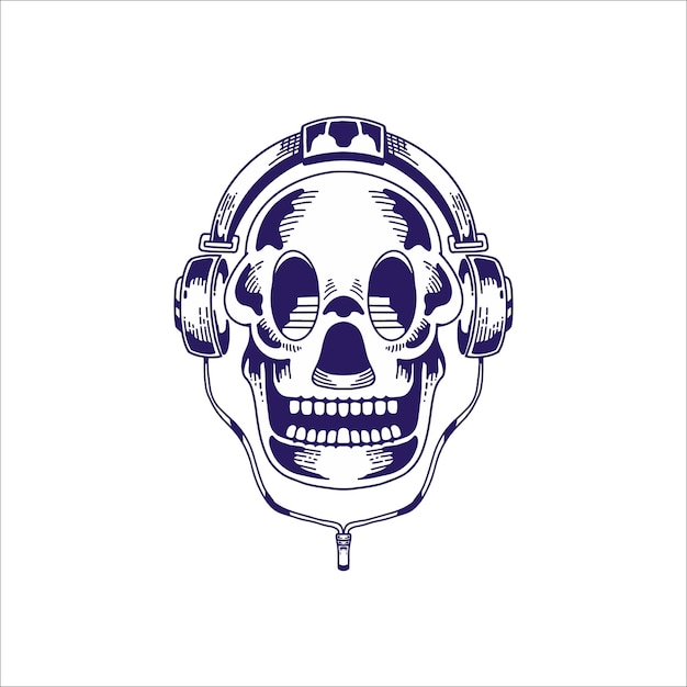 Vector illustration of a skull head with earphones