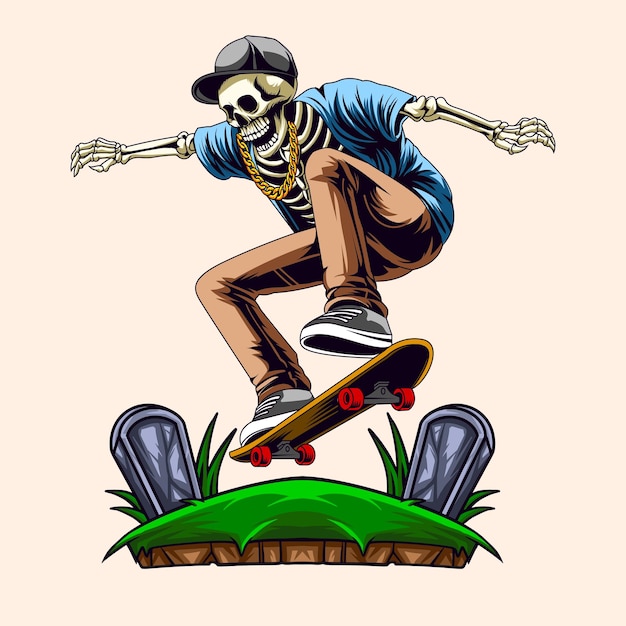 Illustrazione del vettore skull skate