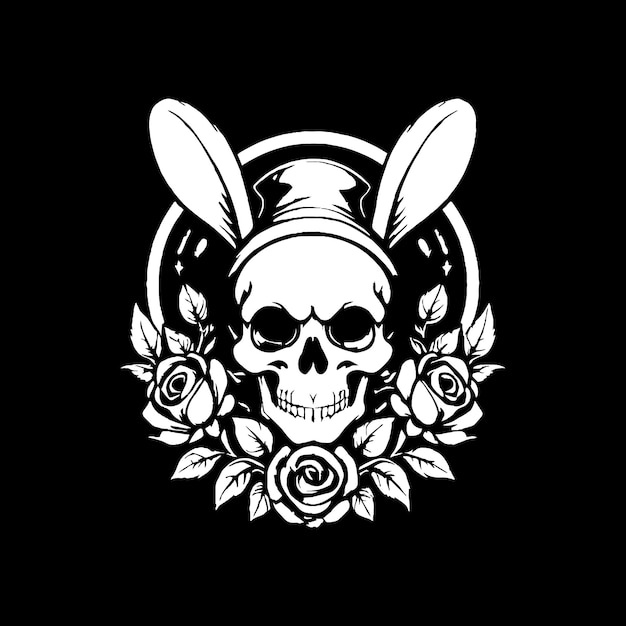 illustration of a skull with ears of a rabbit and roses