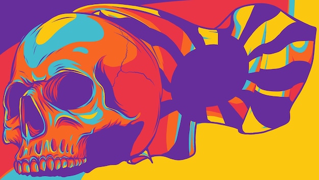 Illustration of skull with japan flag